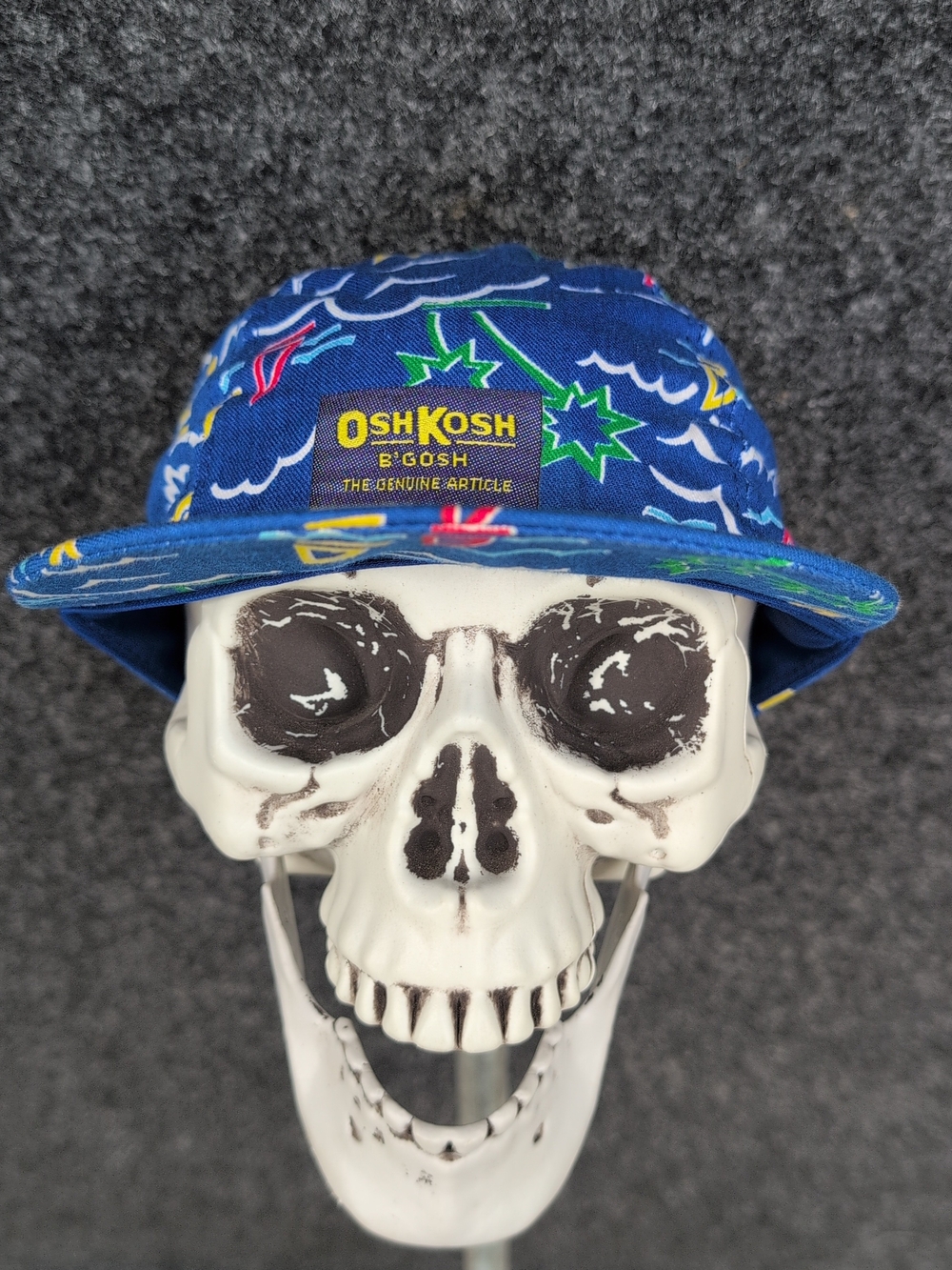 OshKosh B'gosh Neon Blue Kids Snapback Hat - Ocean Star Sailboat Waves Print USA
